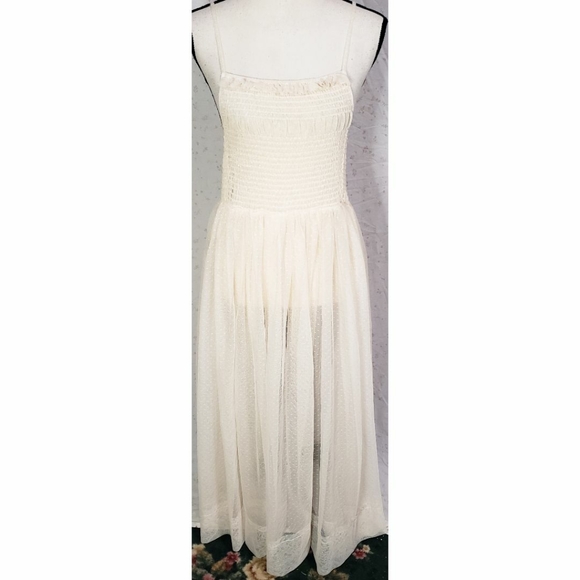 Free People Dresses & Skirts - Free People Intimately Maxi Dress Sheer Ivory Swiss Dot Ruched A Line Long